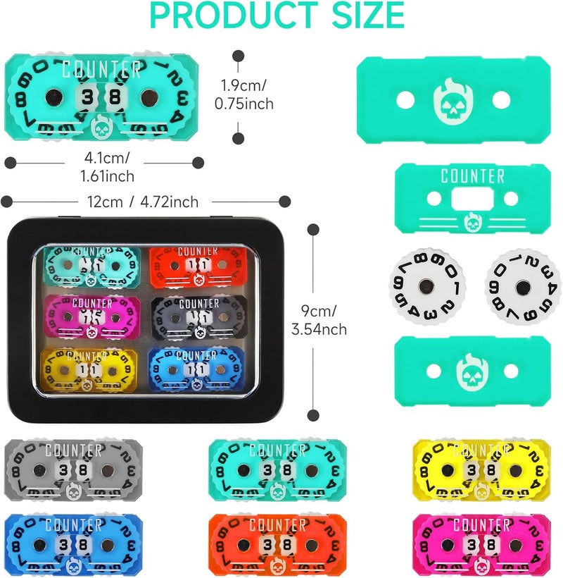 FourDragons 6PCS Life Counter with Metal Box, Health Tracker Life Counters Double Dials for Magic Card Games Accessories, Compatible with RPG D&D CCG TCG Tabletop Board Games - Image 2